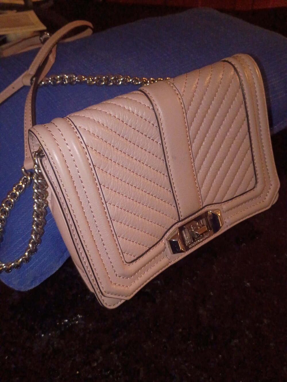 Rebecca Minkoff Quilted Crossbody Bag in Light Pink with Chain Strap